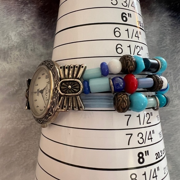 ❤️ L.A. Express Southwestern Watch Pre-Owned / New Battery Sz 7.25 Silver-Toned - Picture 8 of 10